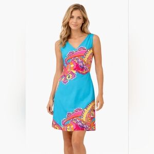 Lilly Pulitzer Kiki Dress Turquoise Tropical Floral Print Cotton Shift Size 8